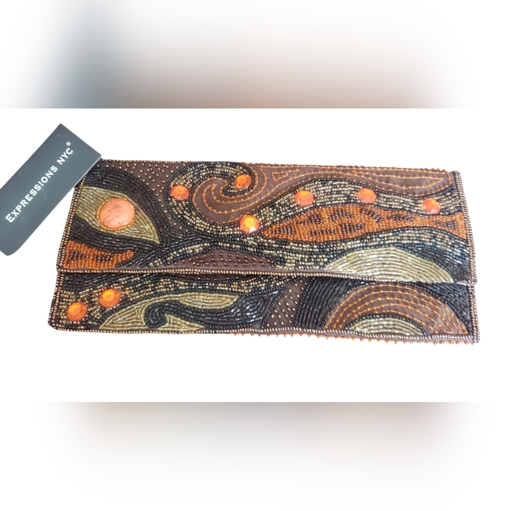 Expressions Brown Beaded Clutch